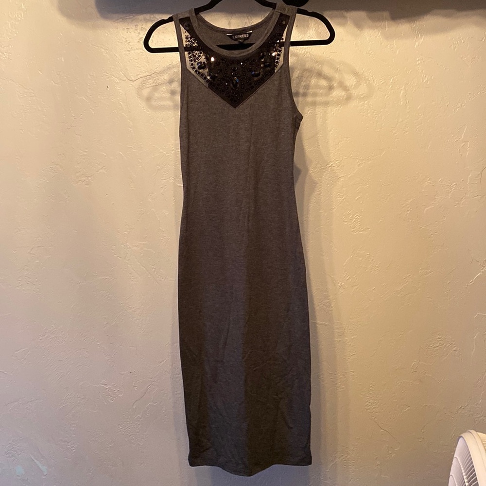 Gray midi black beaded dress